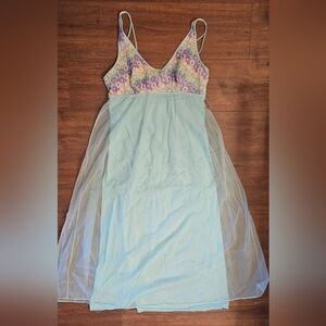 Floral Embellished Light Blue Nightgown
